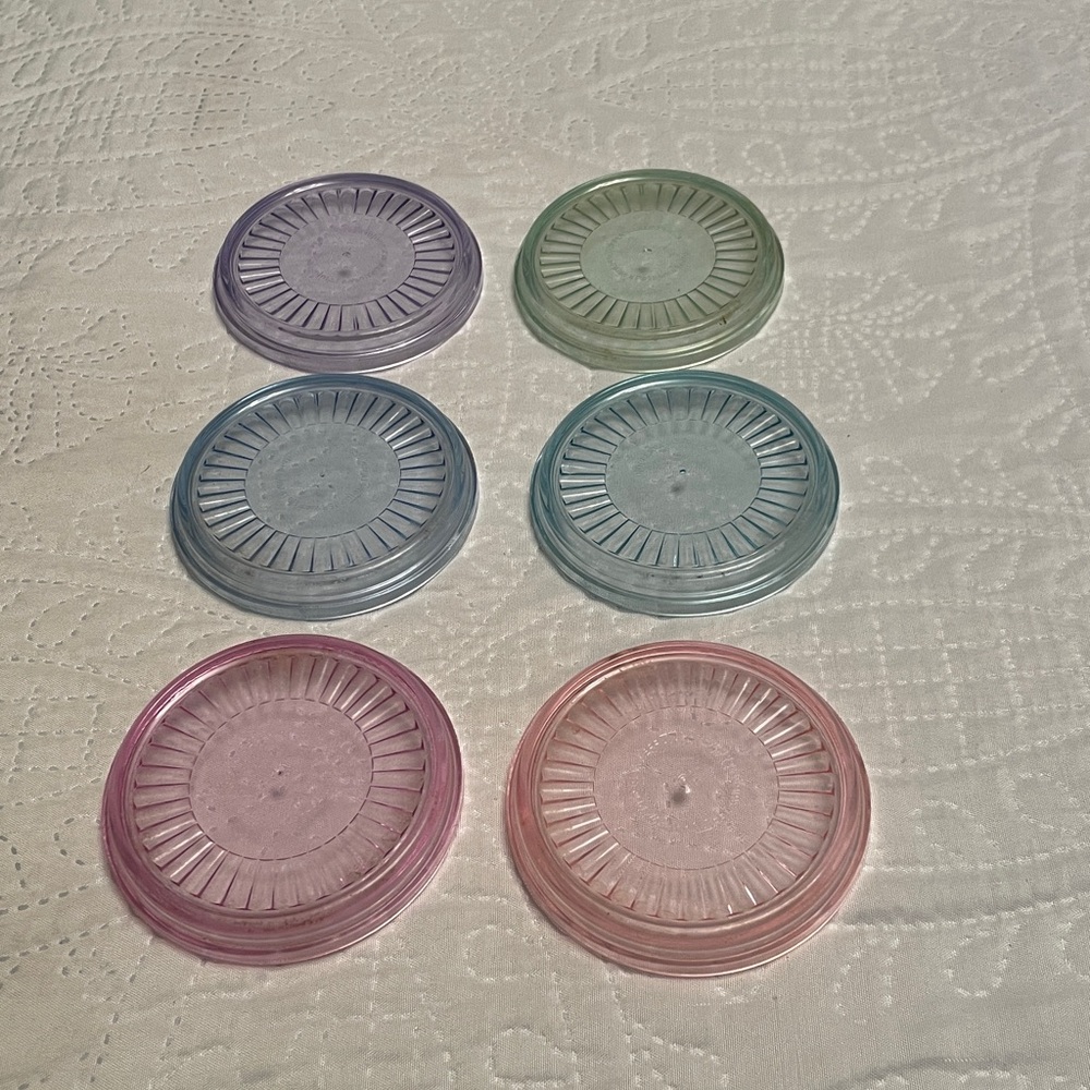 Vintage Tupperware Acrylic Set of 6 Pastel Color Coasters LIKE NEW - Picture 3 of 7